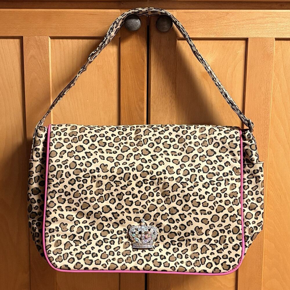 My Vintage Baby Diaper Bag Leopard Print Brown/Black/Hot Pink w/ Crystal Crown
